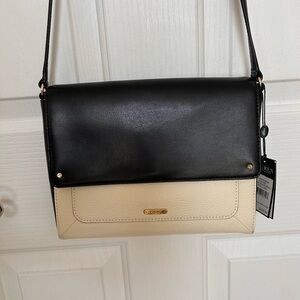 NWT LAUREN RALPH LAUREN Women Leather Shoulder Bag, Black and White